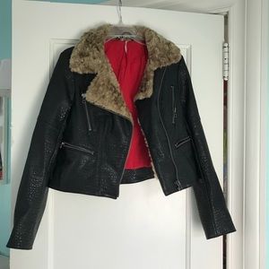 Free People Leather Fur- lined Jacket